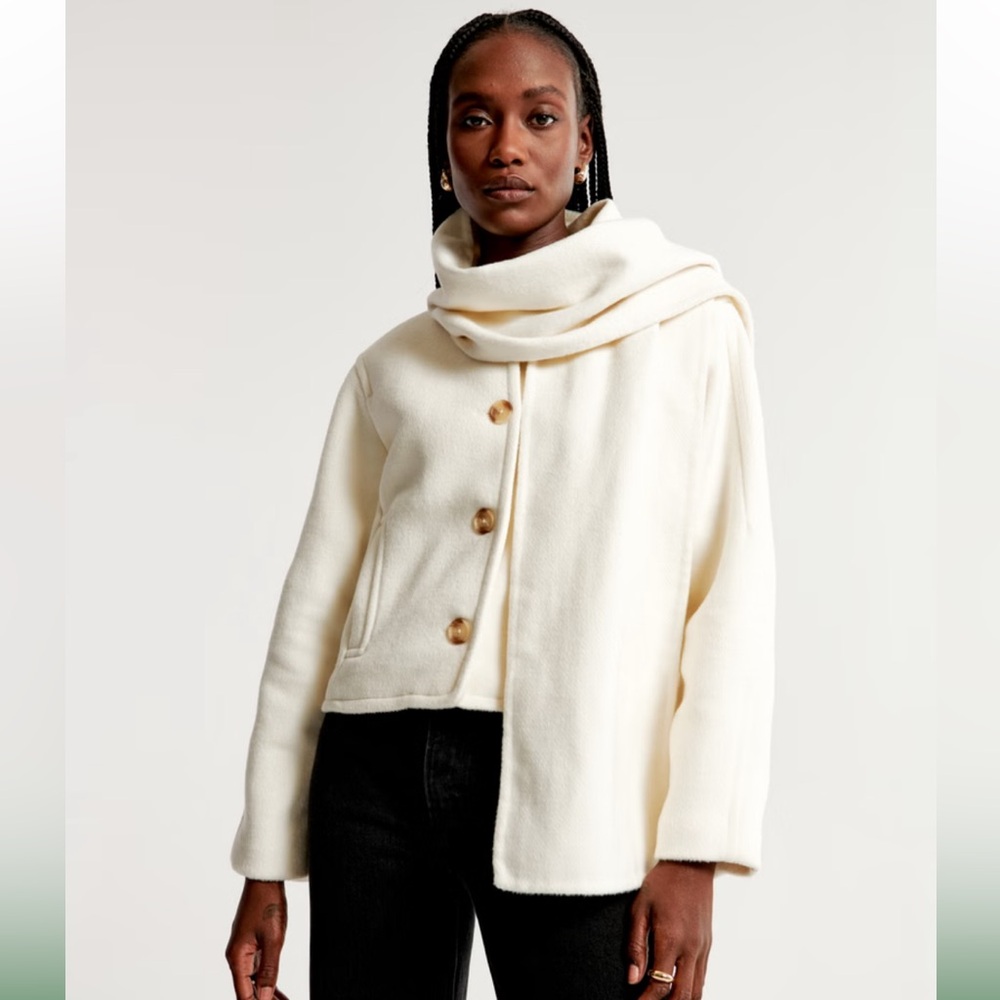 Abercrombie cream Removable Scarf Double-Cloth Wool-Blend Jacket size small